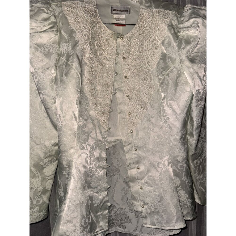 Jessica McClintock White Satin Brocade Womens Jacket With Embroidered Lace Detai - Picture 2 of 10